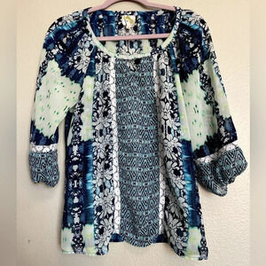 Anthropologie Fig & Flower Boho Women Mixed Print Botanical Top‎ size M